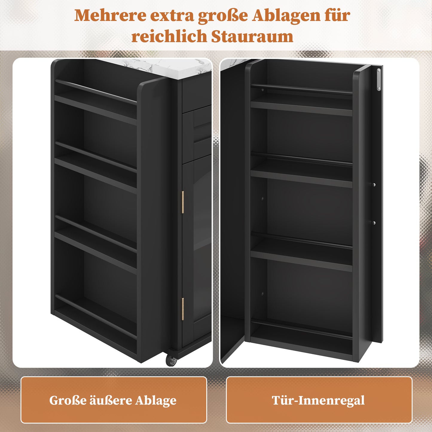 Mobile Kitchen Island With Folding Work Area, Kitchen Trolley, 5 Wheels, Multiple Storage Solutions, Spice Rack, Cutlery Drawer, 120 X 45  X 90 Cm