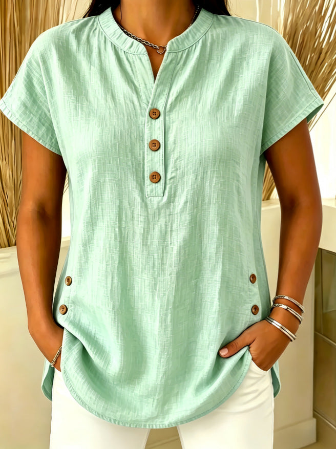 Womens Fashion Plus-Size Casual V-Neck Button-Up Shirt
