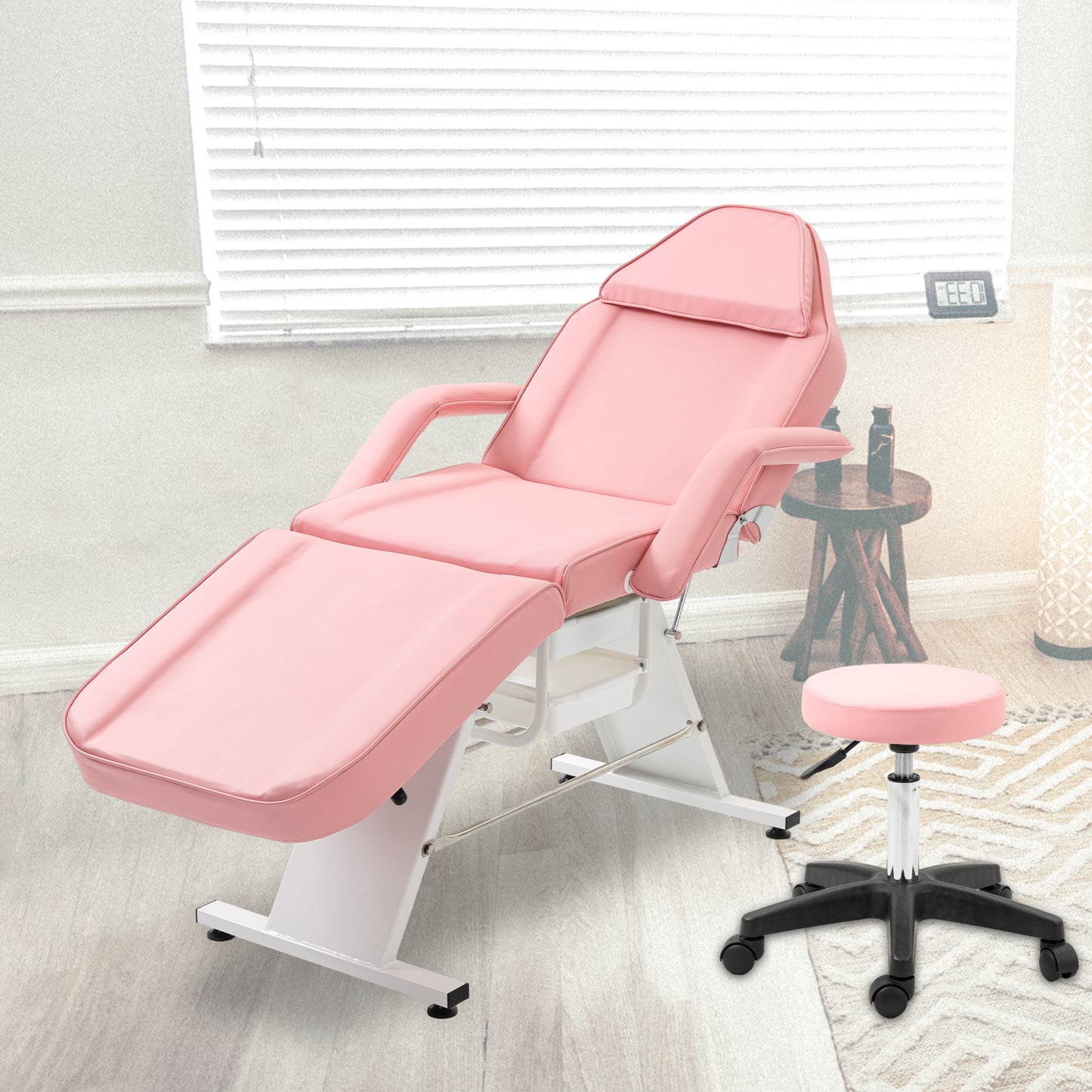 Massage Salon Tattoo Chair With Two Trays Esthetician Bed With Hydraulic Stool,Multi-Purpose 3-Section Facial Bed Table, Adjustable Beauty Barber Spa Beauty Equipment