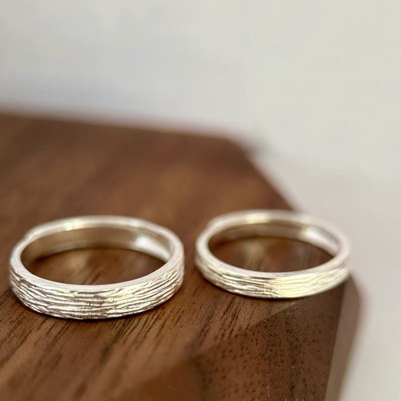 S999 Pure Silver Time-Marked Couple Rings Korean Style Simple Design Valentine's Day Gift Fashionable Versatile Design Ring