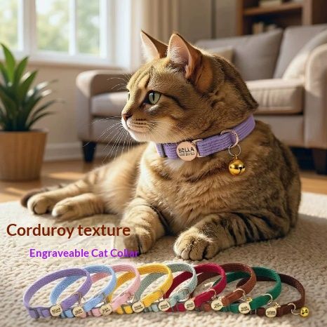 Corduroy Safety Buckle Customizable With Pet Name Stylish And Personalized Cat Collar