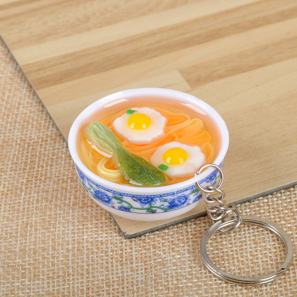 Artificial Food Pendant PVC Egg Noodle Keychain