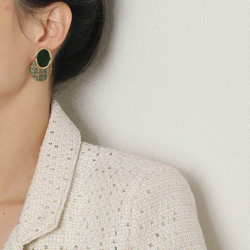 2026 Korean Style Green Woven Earrings, Chic Niche Studs
