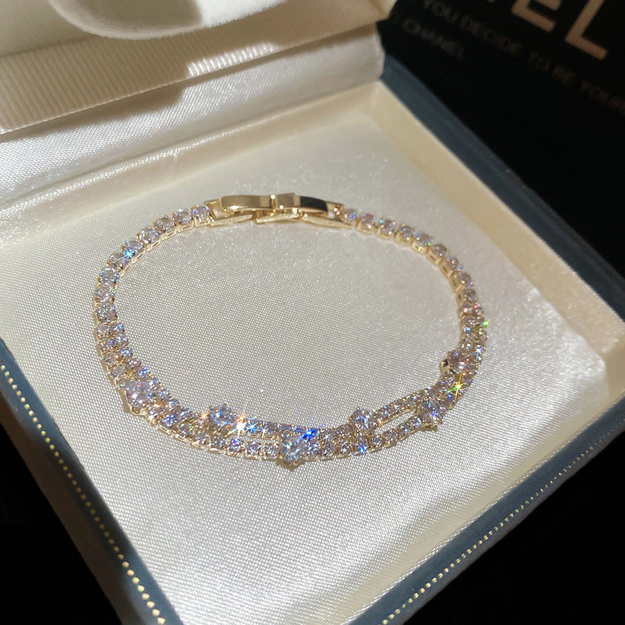 18K Gold Plated Minimalist Double Layer Round Zircon Bracelet Luxury Elegant Bangle Premium Fashion Wrist Jewelry