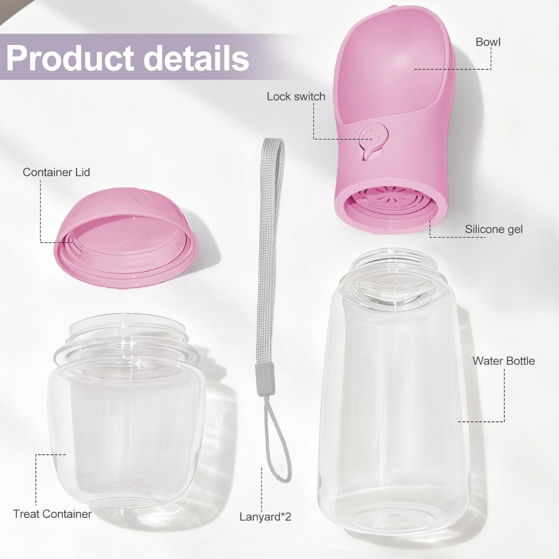 Portable Dog Water Bottle With Food Container, Drinking Bottle For Travel 2 In 1 Dog Water Bowl, Leak Proof Pet Water Dispenser, BPA Free, Puppy Essentials, For Walking Hiking