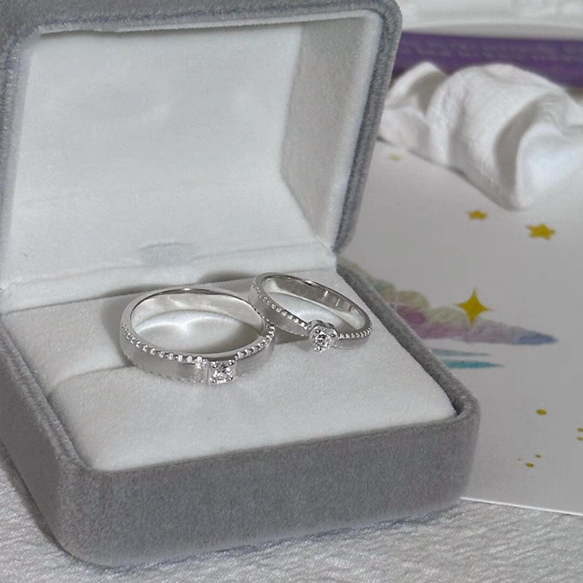 1 Pair 999 Sterling Silver Diamond Heart & Square Couple Rings, Minimalist Romantic Style, Perfect For Daily Wear & Valentine's Gifts