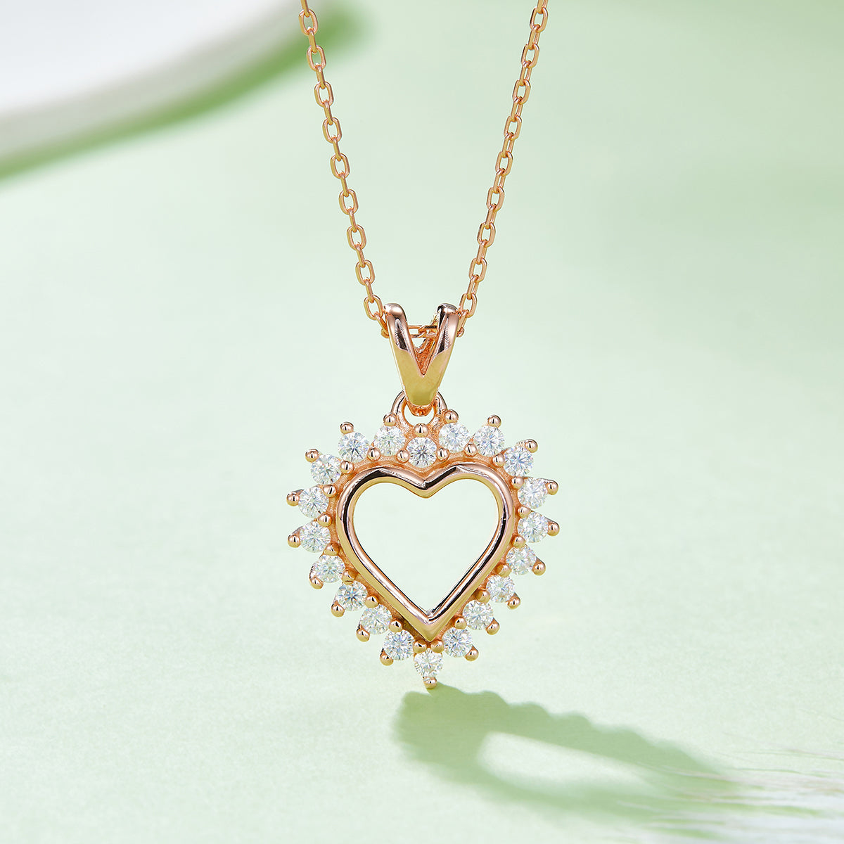 4.1g S925 Sterling Silver Heart Necklace 45cm 20 Stone Sunburst Halo Moissanite Pendant With GRA, Platinum Plated Romantic Gift Box Set For Women