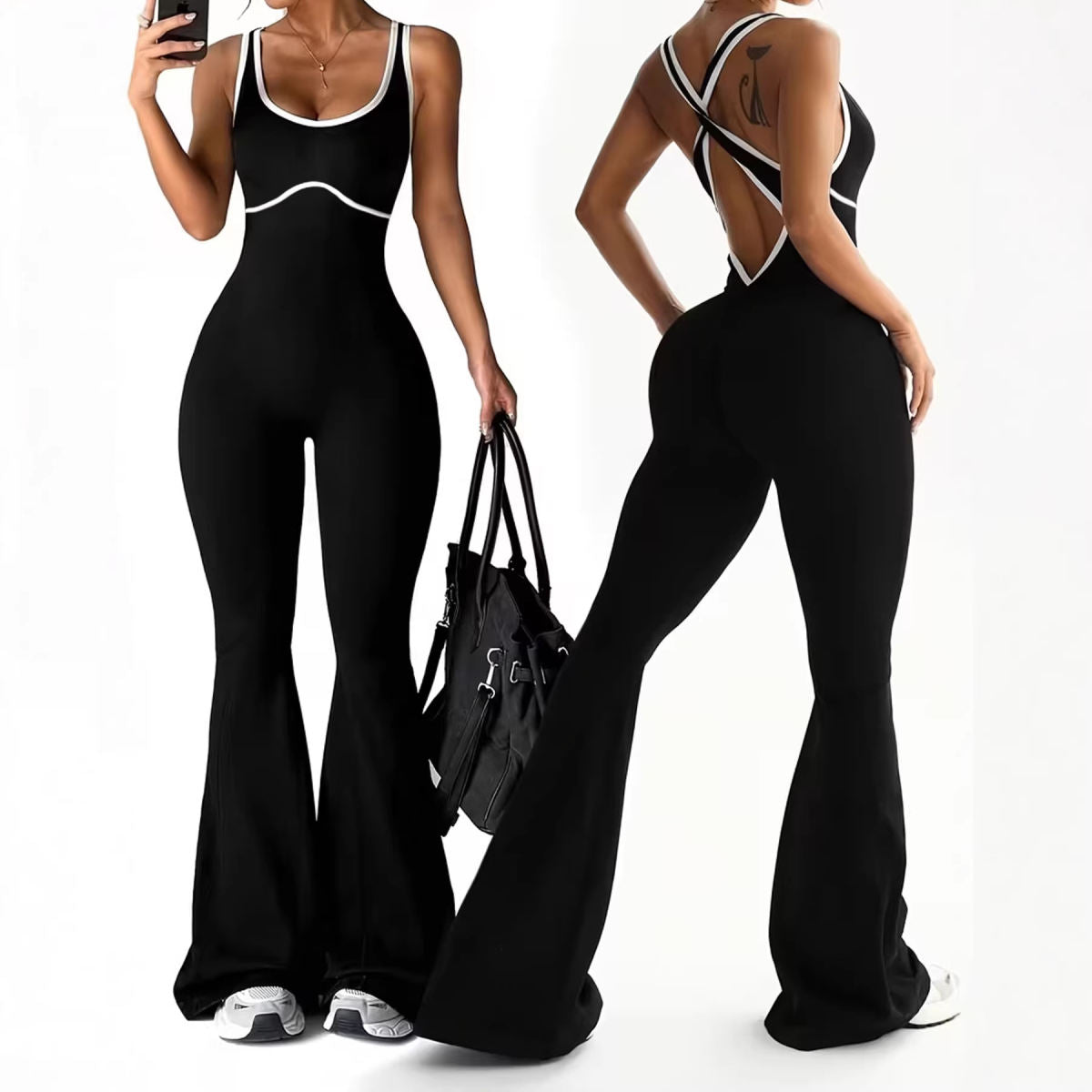 Crew Neck Yoga And Fitness Tight Flared Pants