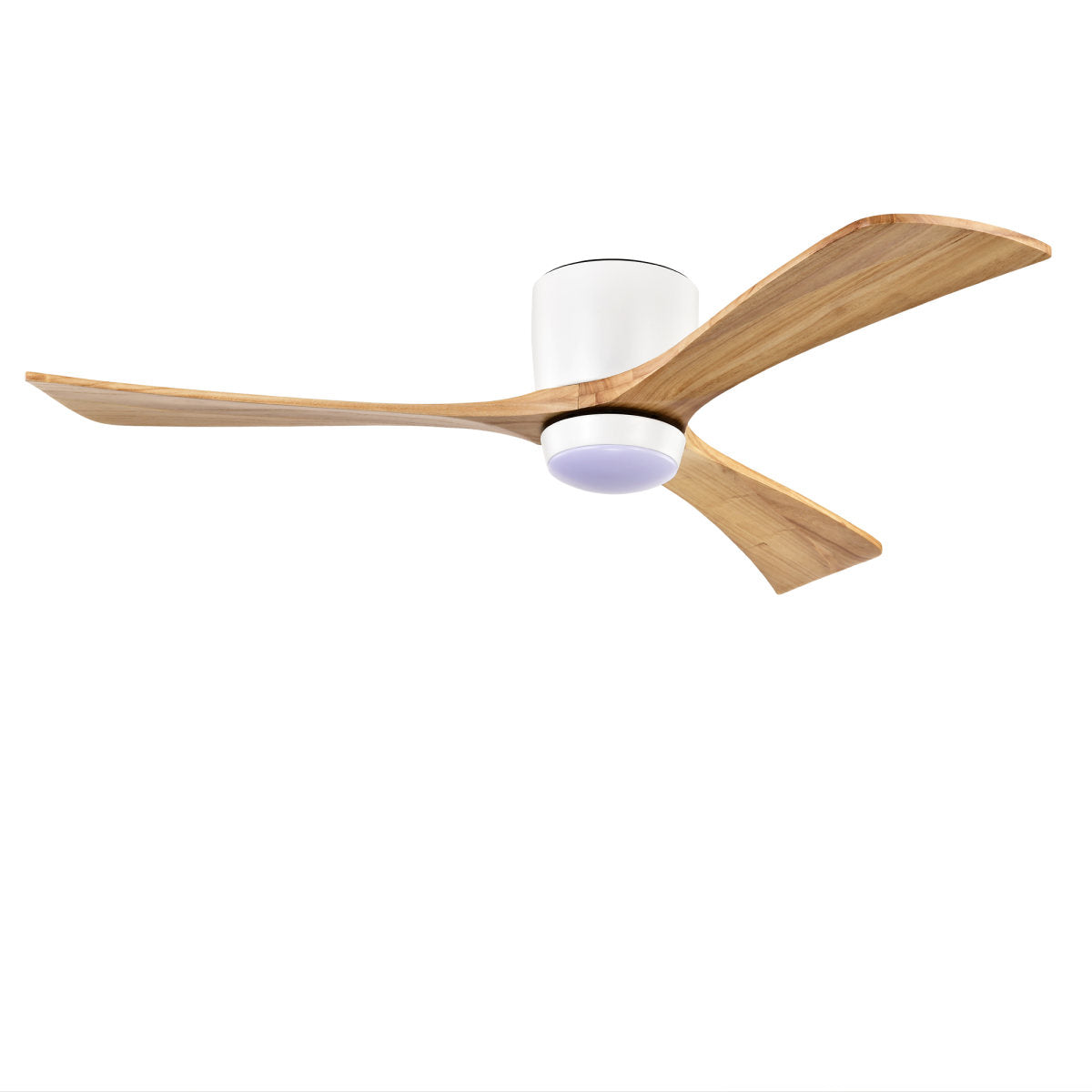 52  Flush Mount Solid Wood Blades Ceiling Fan With Lights Remote Control,Quiet DC Motor, 6 Speed ,Reversible Ceiling Fan For Patio Living Room, Bedroom, Office,Indoor. Matte White  Natural