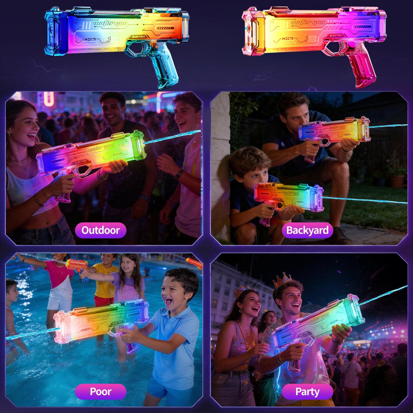 Pink Futuristic Electric Water Gun, Rechargeable, Transparent Gradient, Continuous Firing, Perfect For Pool, Beach, And Outdoor Water Games.