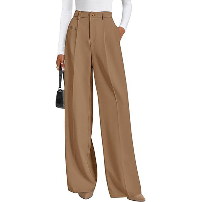 New Solid-color High-waisted Womens Casual Wide-leg Pants