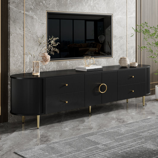 TV Cabinet, Lowboard, Three-dimensional Wave Structure, Rounded Edges, MDF Body, Aluminium Handles, Iron Feet, Fixed Shelf, Cable Outlet, Living Room