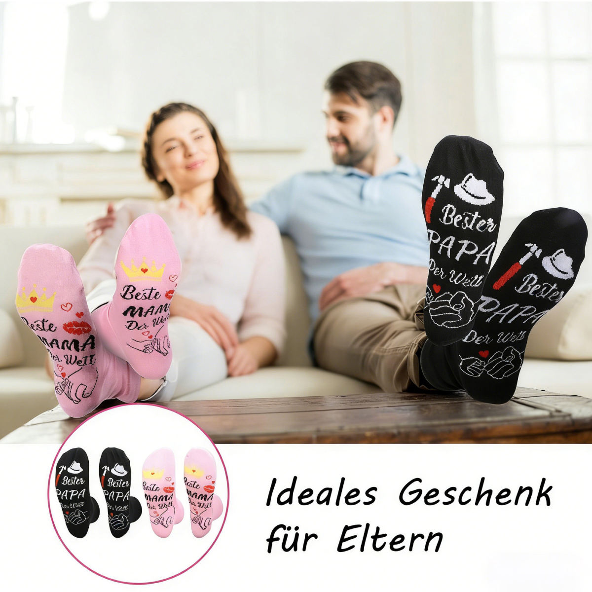 Best Mom And Dad Socks Set - 2 Pairs Of Printed Socks For Gift-Giving Occasions - Party Accessory Set