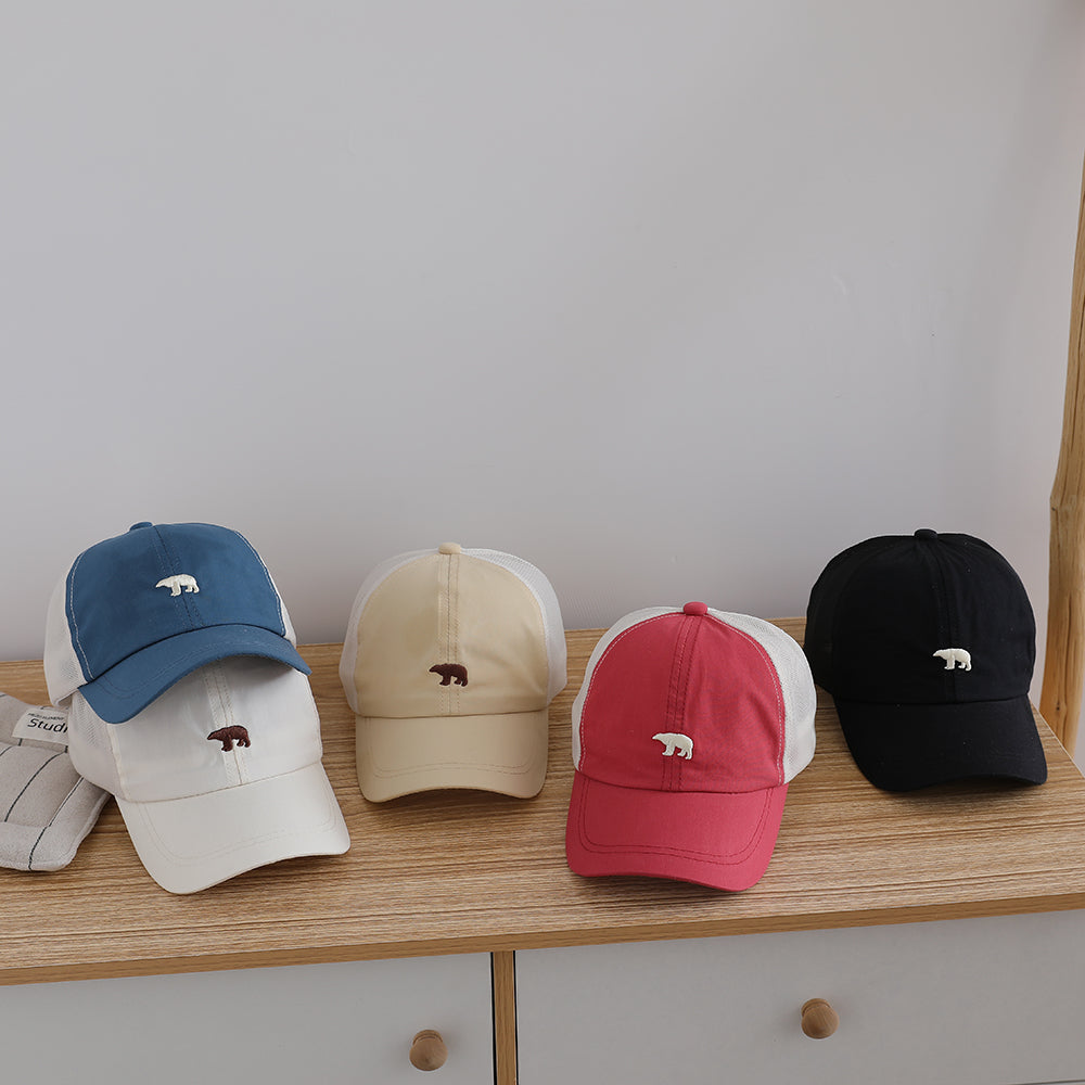 Children's Simple Style Beanie For Kids, Baby Boy Style, Small Face Pattern, Small Embroidered Bear Baseball Cap, Boy's Outdoor Sun Protection Straw Hat