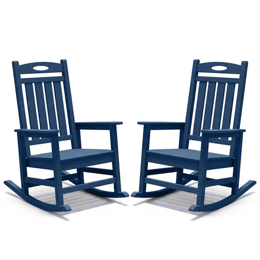 Outdoor Rocking Chair Set Of 2, HDPE Patio Rocking Chair For Adults, Oversized Outdoor Rocker For Porch Garden Lawn,Blue