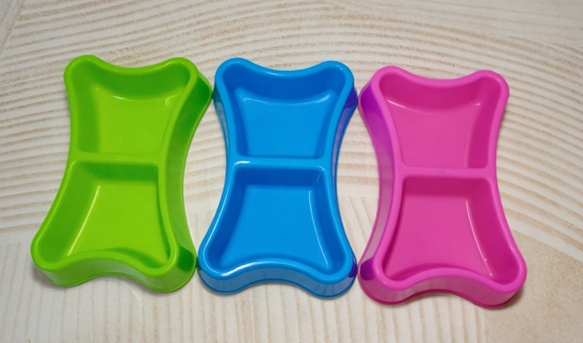 Pet Rice Bowl-Double Bowl Bone Shaped Model-PP-Random Color-1