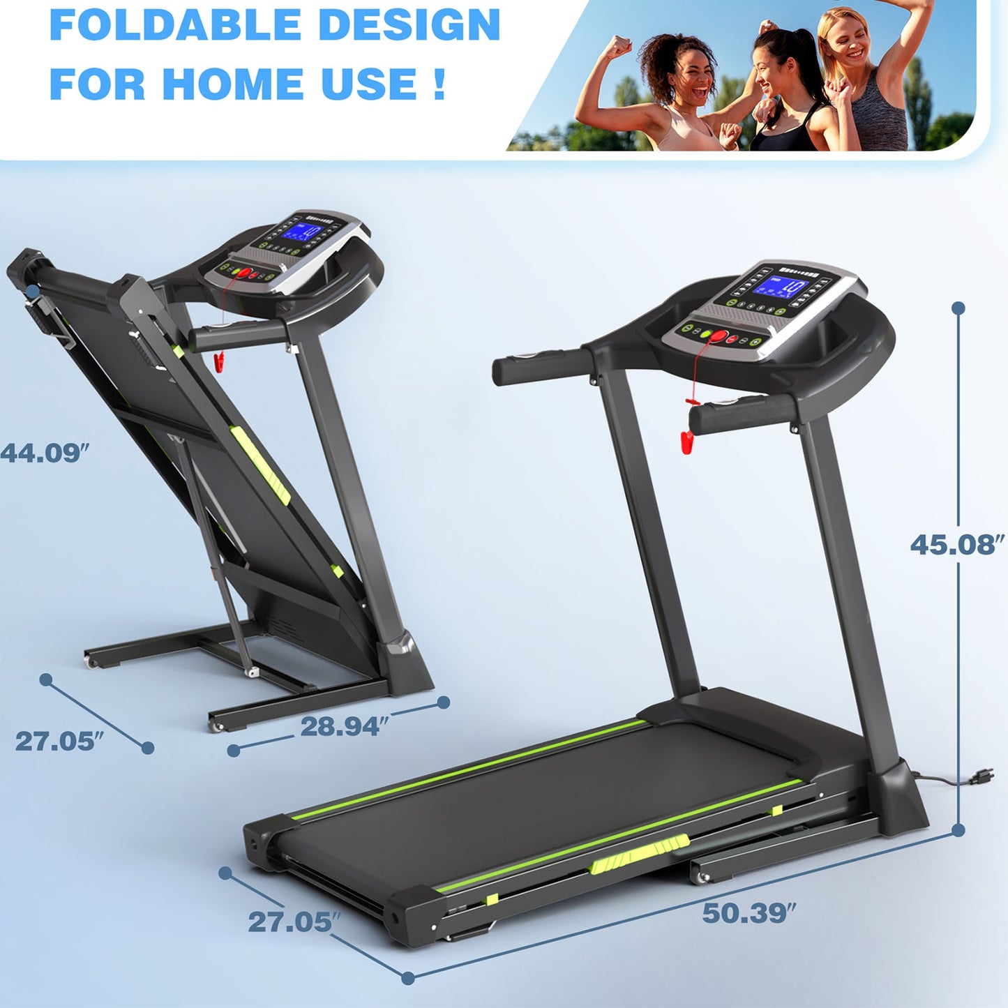 3.5  Portable Foldable Treadmill With Handles  Slope Home Walking Running Treadmill 0.5-7.5 MPH 330 Lb Weight Capacity