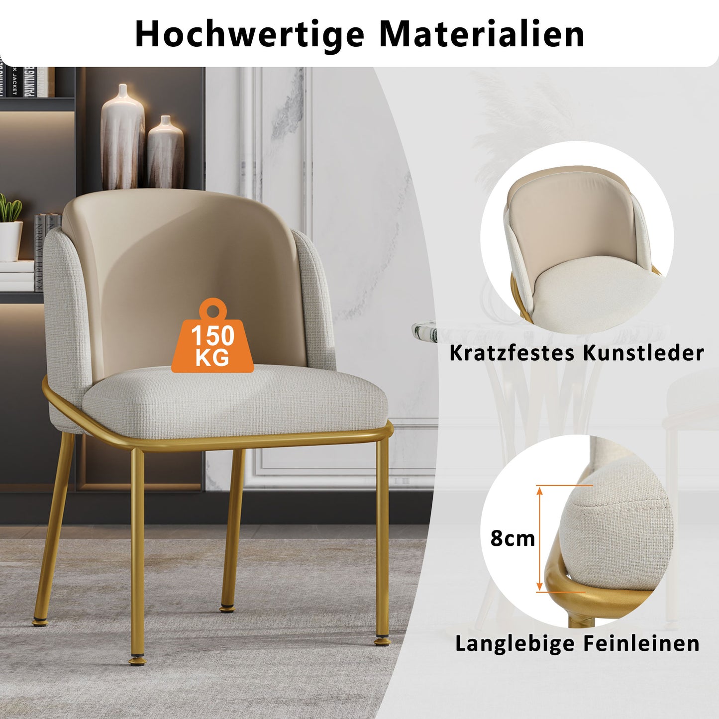4 Pcs Modern Chair With Inclined Chair Leg And Adjustable Feet, Ideal For Home, Open Office Space, Dining Room  Beige