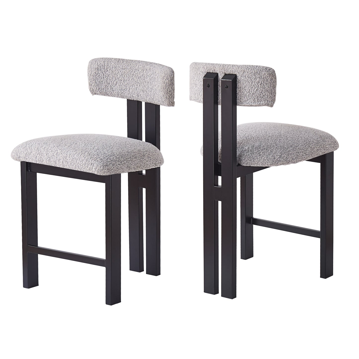 26.5 Stylish Round Stools With Low Back - Comfortable Upholstered Seat & Black Metal Frame For Kitchen & Dining
