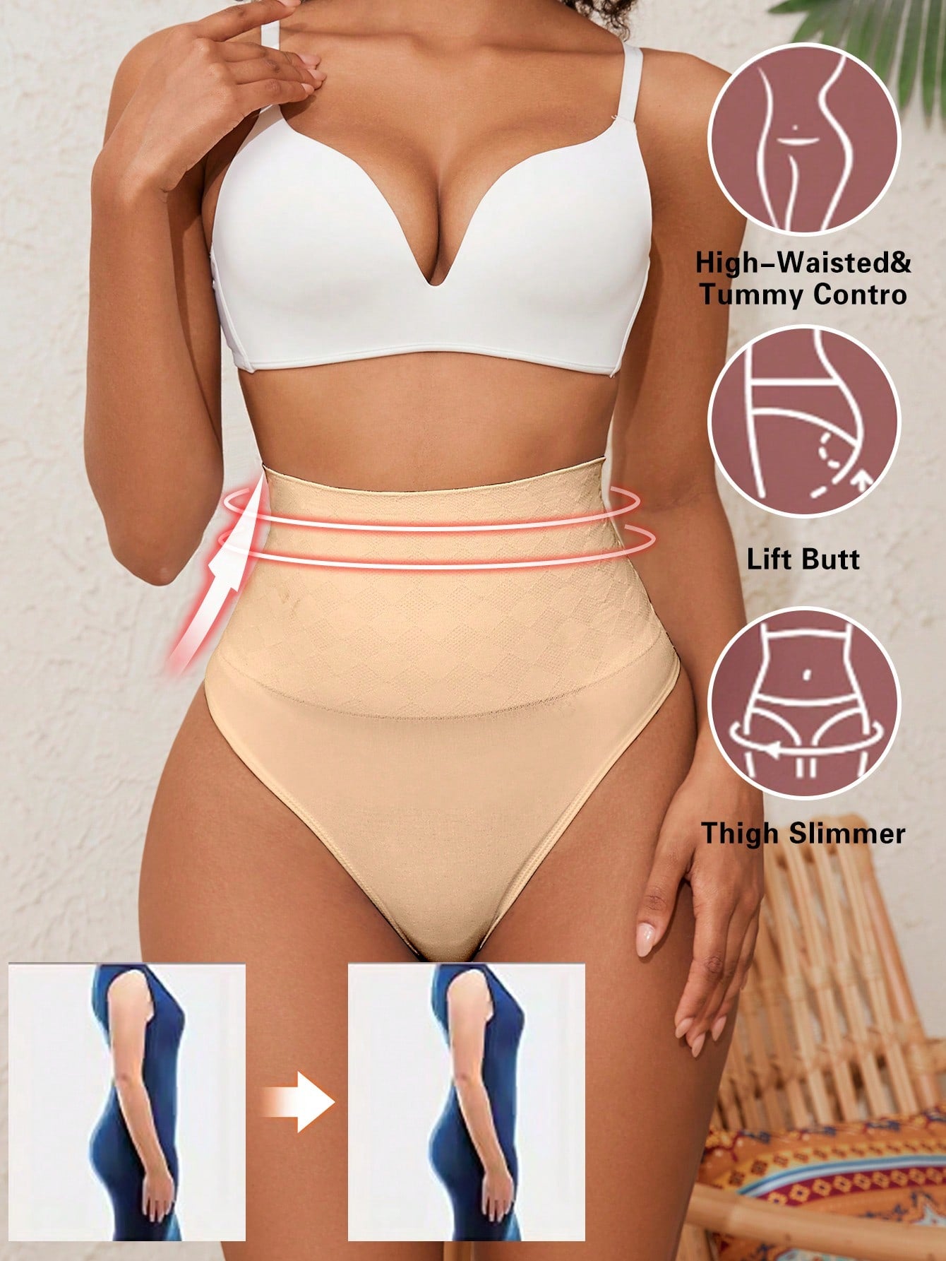 High-Waisted Shapewear Thong Tummy Control Butt Lifter Full Body Slimming Seamless Body Shaper