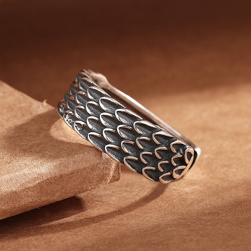 1pcs 999 Sterling Silver Vintage Dragon Scale Statement Ring, Bold Edgy Style, Ideal For Birthdays & Men's Luck Gifts