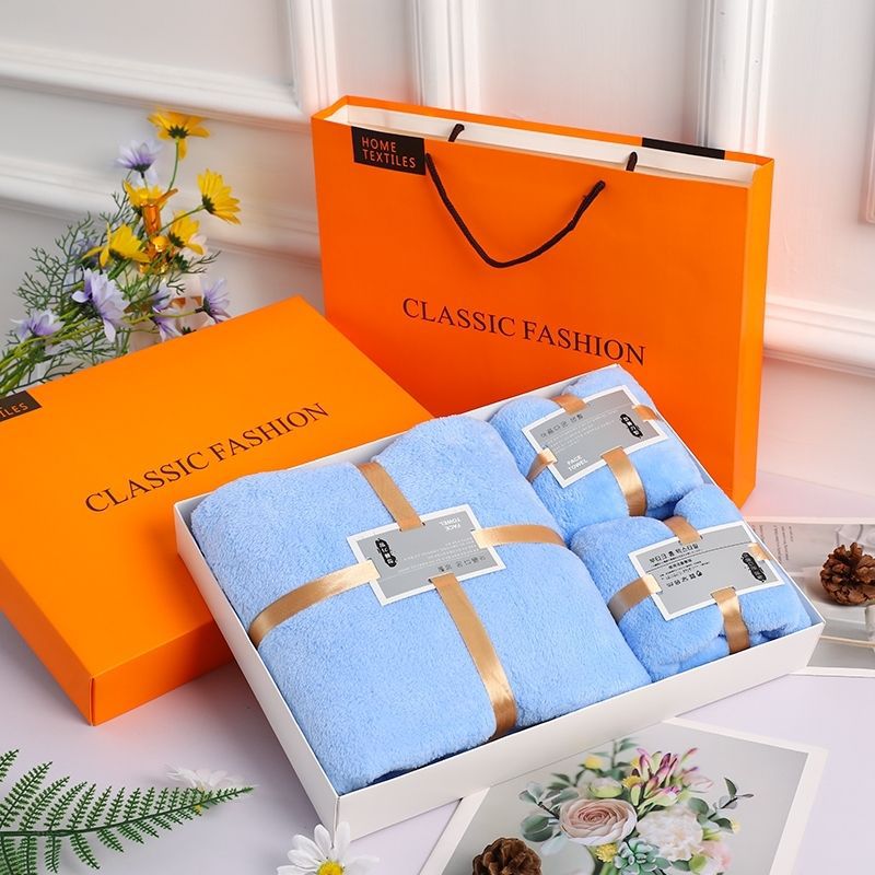 Coral Fleece Bath Towel 3-Piece Set Gift Box Set