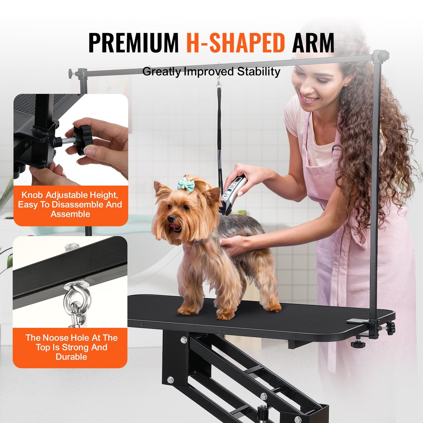 43" Hydraulic Pet Grooming Table, Heavy Duty Dog Grooming Arm For Medium/ Small Dogs, Height Adjustable Dog Grooming Station, Anti Slip Tabletop /Dog Grooming Station, Max Bearing 400LBS