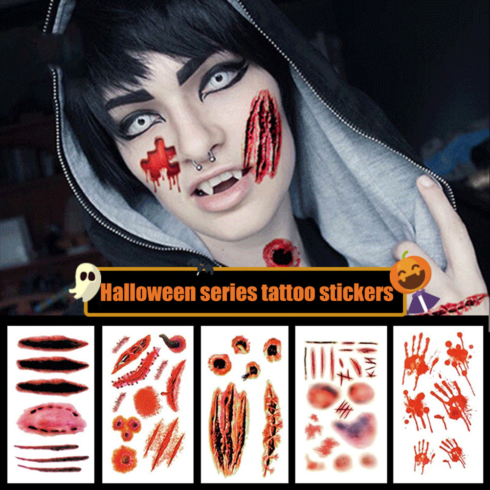 Temporary Scar Tattoos Stickers Realistic Bloody Wound Scab Horror Body Face Decals Prank Props For Halloween Cosplay