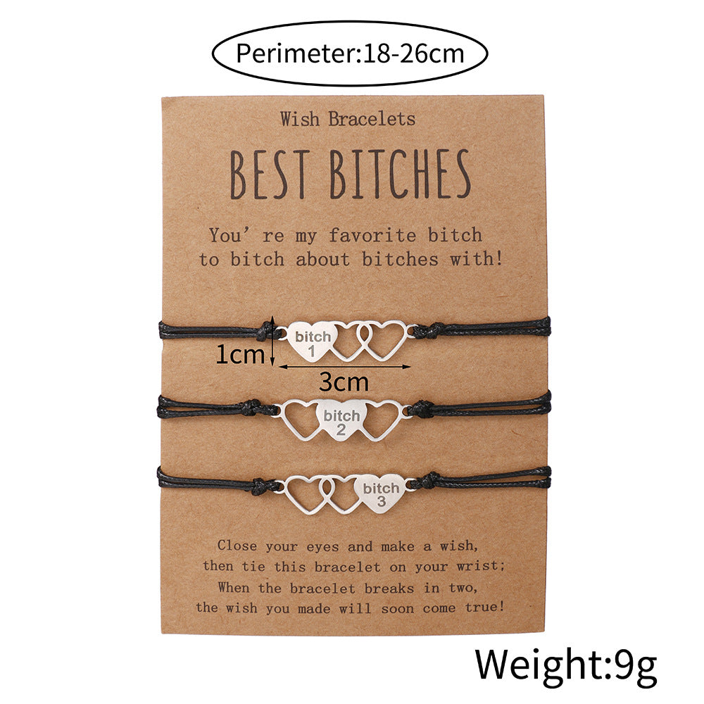 Best Bitch Card Bracelet Creative Stainless Steel Love Woven Bracelet