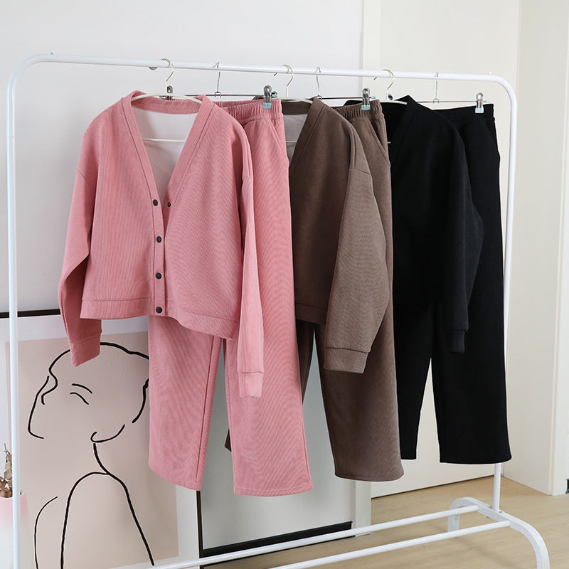 Fleece-lined Casual Suit Women's Fashion Korean Style Slimming