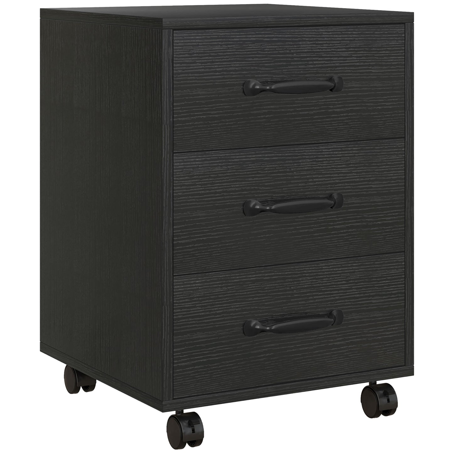 3 Drawer File Cabinet, Mobile Filing Cabinet On Wheels For Home Office, Study, Black