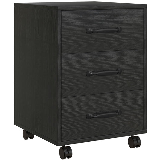 3 Drawer File Cabinet, Mobile Filing Cabinet On Wheels For Home Office, Study, Black