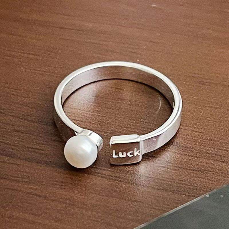Women Luck Pearl Open Ring, Korean Niche Design Light Luxury Versatile Adjustable Statement Finger Ring