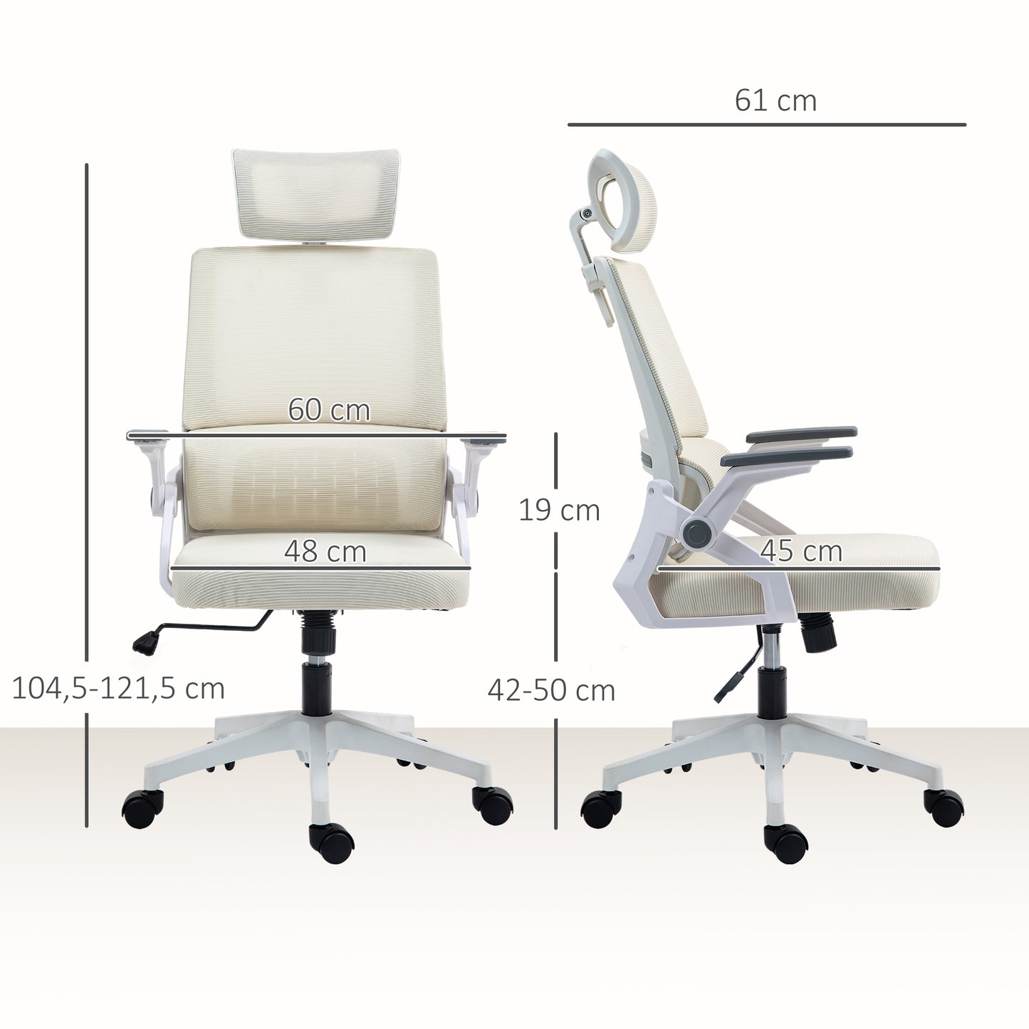 Bürostuhl Schreibtischstuhl Office-Stuhl, Höhenverstellbar, 1 Kopfstütze, 60 X 61 X 121,5 Cm Beige