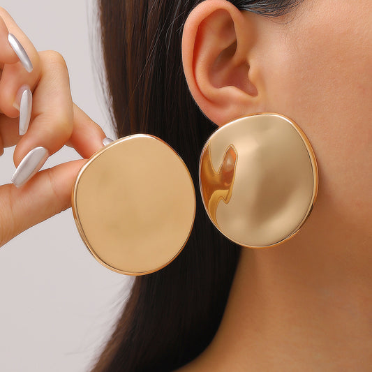 Women Retro Exaggerated Irregular Geometric Stud Earrings, Premium Metal Lava Crinkle Surface Trend European American Ear Ornaments