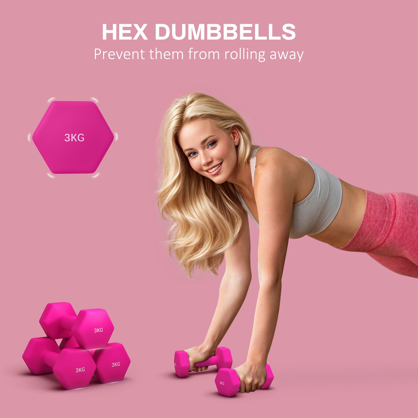SPORTNOW Set Of 6 Hex Dumbbells, Neoprene Weights Pair With Non-Slip Grip, Home Gym Fitness Training Equipment, 2 X 3kg, 2 X 4kg, 2 X 5kg, Pink, Purple, Green