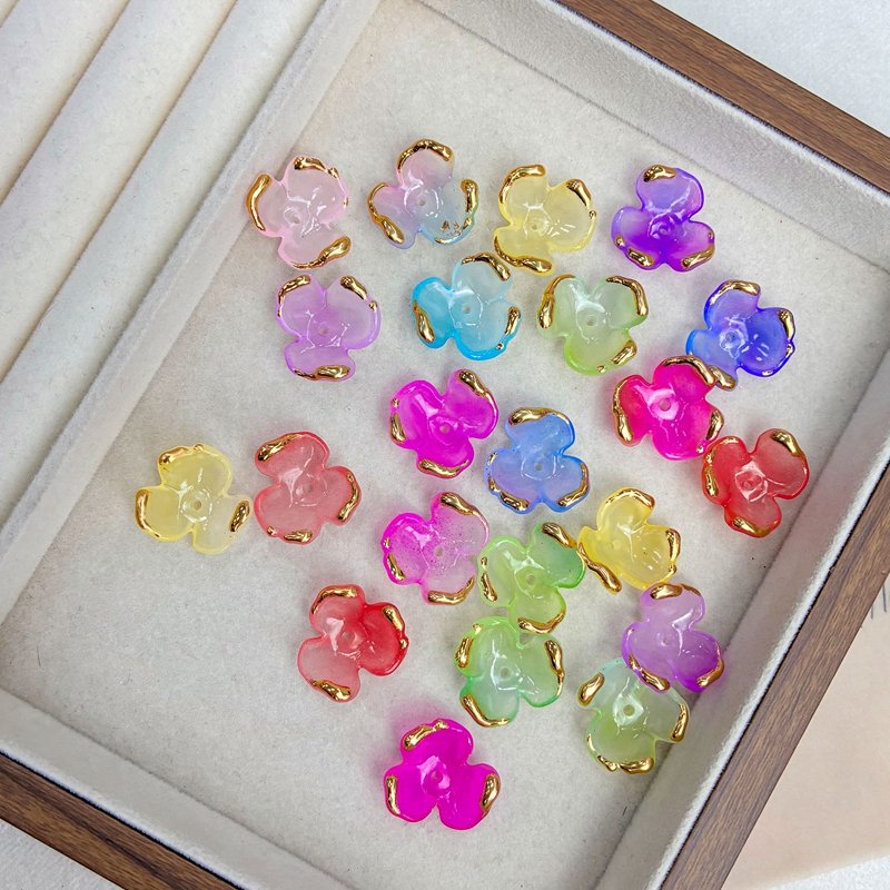 Gold-Edged Acrylic 3-Petal Clover Charms, Translucent Two-Tone Gradient Center-Drilled Spacers For DIY Vintage Hair Sticks & Earring Drops.