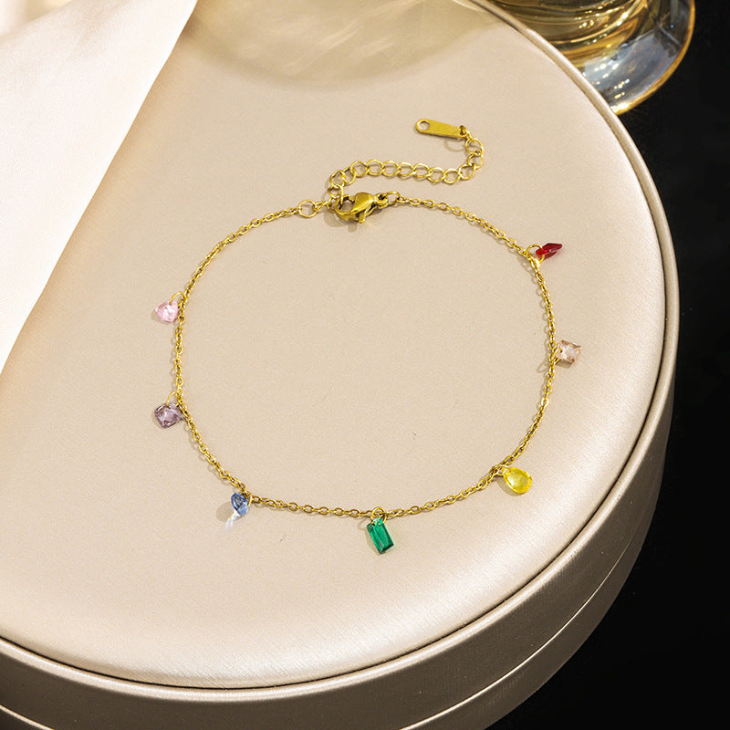 Titanium Steel Necklace And Anklet Best-selling Rainbow Diamond Design