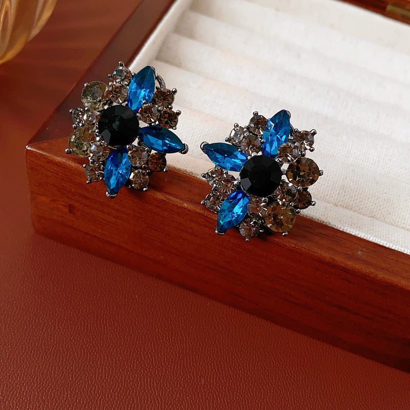Rhombus Design Crystal Fringe Earrings For Women S925 Silver Post Retro Style Premium Gift