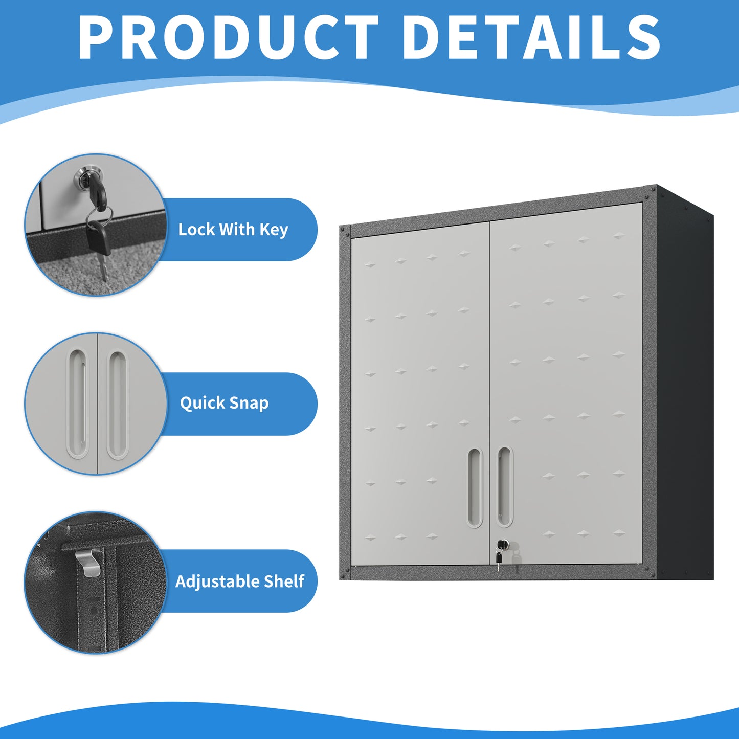 Metal Wall-Mounted Tool Storage Cabinet With Locking Door And 1 Shelf  For Garage Warehouse,Office,Assembly Required