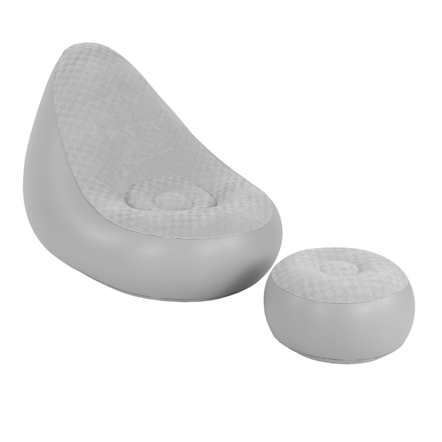 Inflatable Lounge With Footstool PVC Flocking Water Proof Folding Blow Up Couch Inflatable Sofa Chair For Home Camping Grey