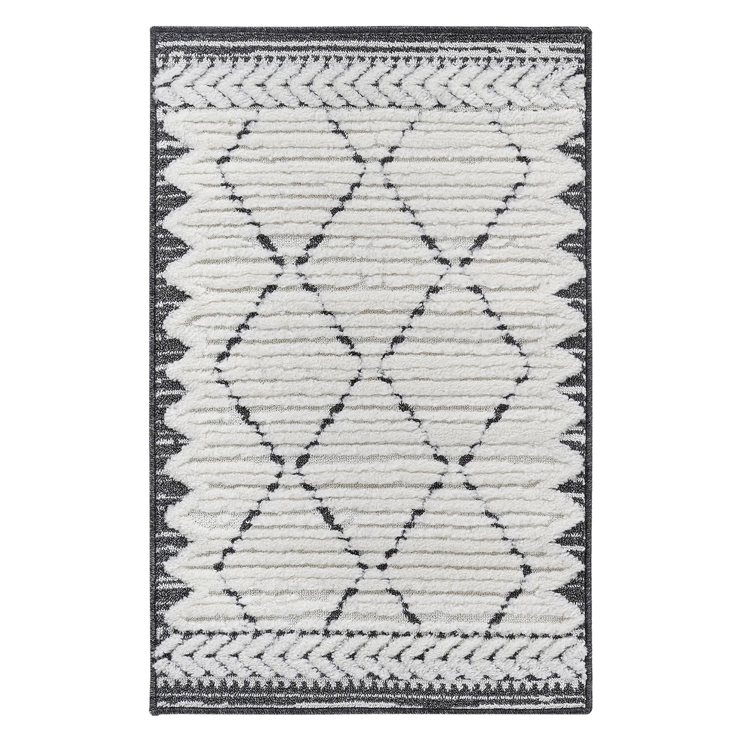Step Collection High-Low Trellis Cream Anthracite Indoor Area Rug, 2'x3', Modern, Contemporary, Geometric, Bohemian, Bedroom, Kitchen, Living Room, Doormat, Non Shedding Carpet