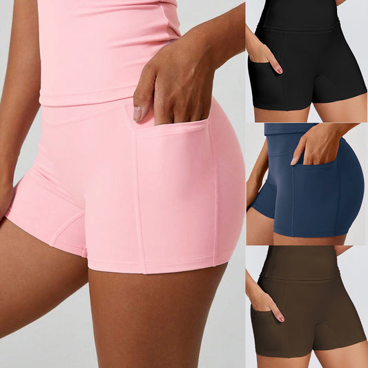 Womens Quick-Drying Yoga Outfit With Pockets Outdoor Running And Fitness Shorts