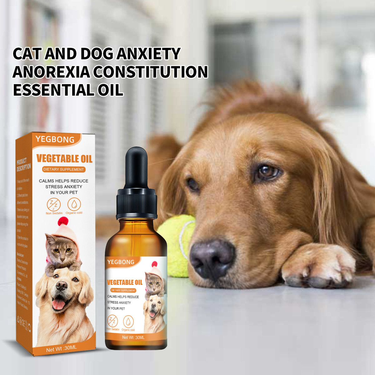 Pet Calming Hemp Oil For Dogs & Cats, Natural Anxiety Relief Supplement, Improve Appetite & Support Pet Health, 30ml