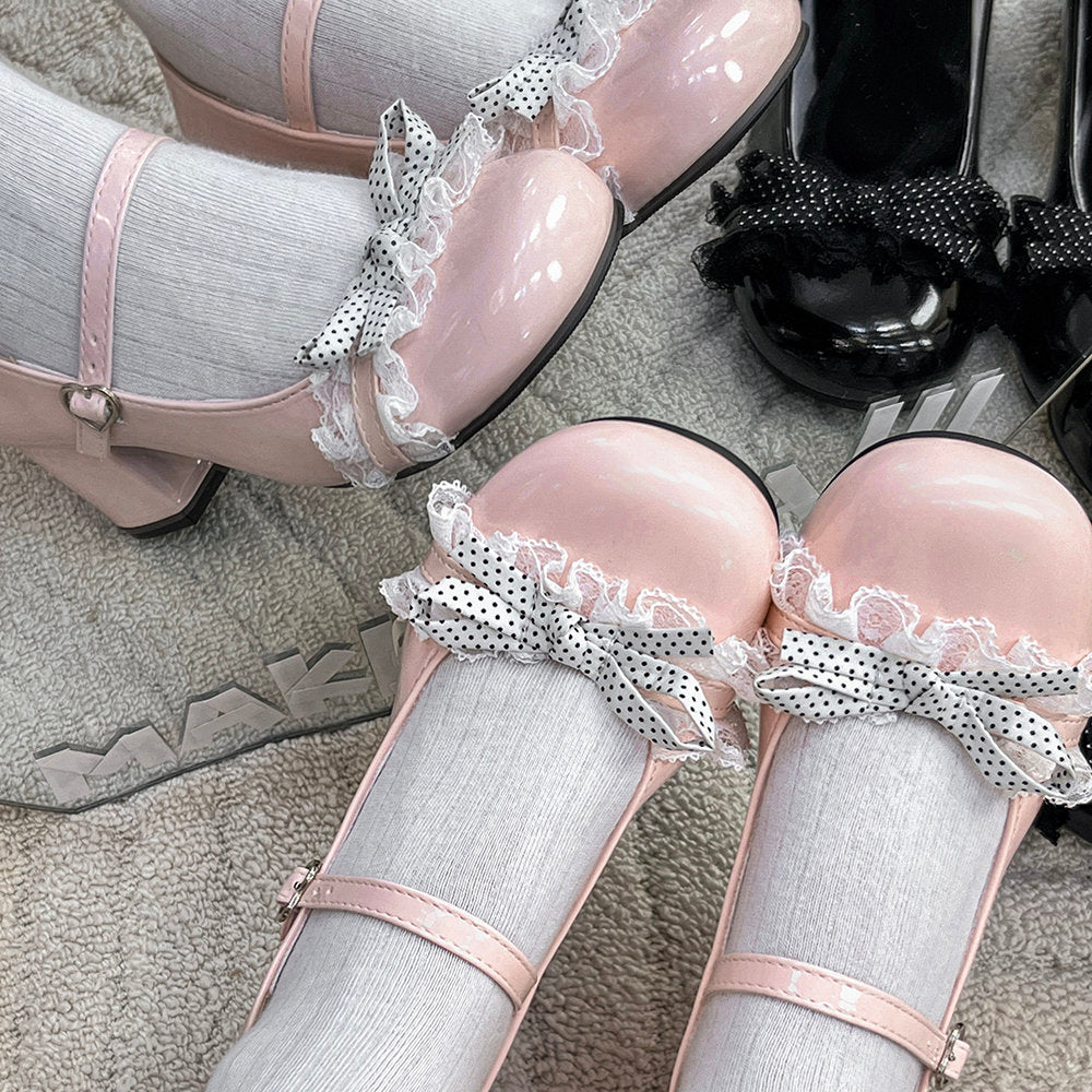 Sweet Lolita Shoes Lolita Shoes New High Heels Cute Lace Bow Girl Mary Jane Single Shoes