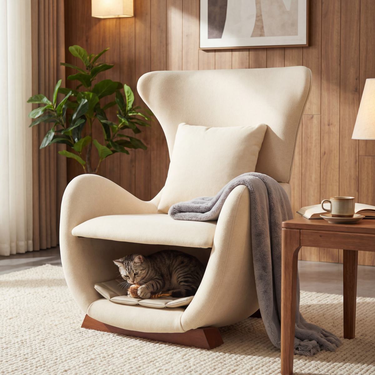Modern Beige Polyester Accent Chair With Pet Storage Space - 330 Lbs Capacity, Living Room Lounge Chair, Stylish & Durable Design