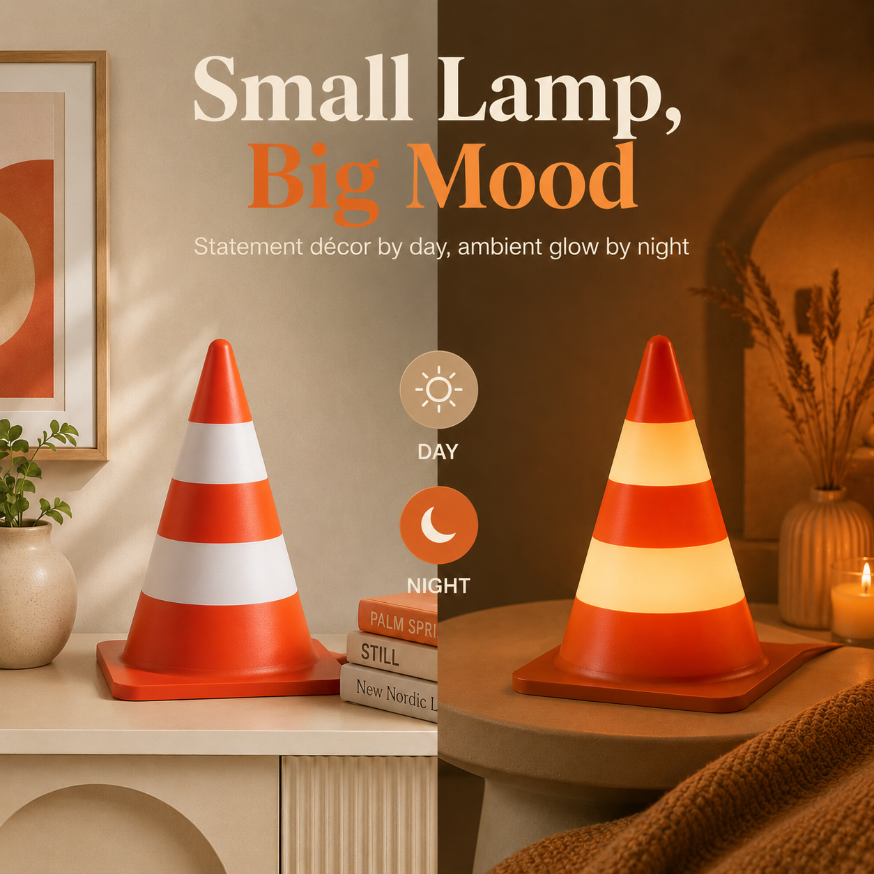 3D Printed Retro Traffic Cone Lamp, Touch Control Night Light, USB-C Rechargeable Desk Lamp, 3 Light Modes, Cute Cone Decor Gift