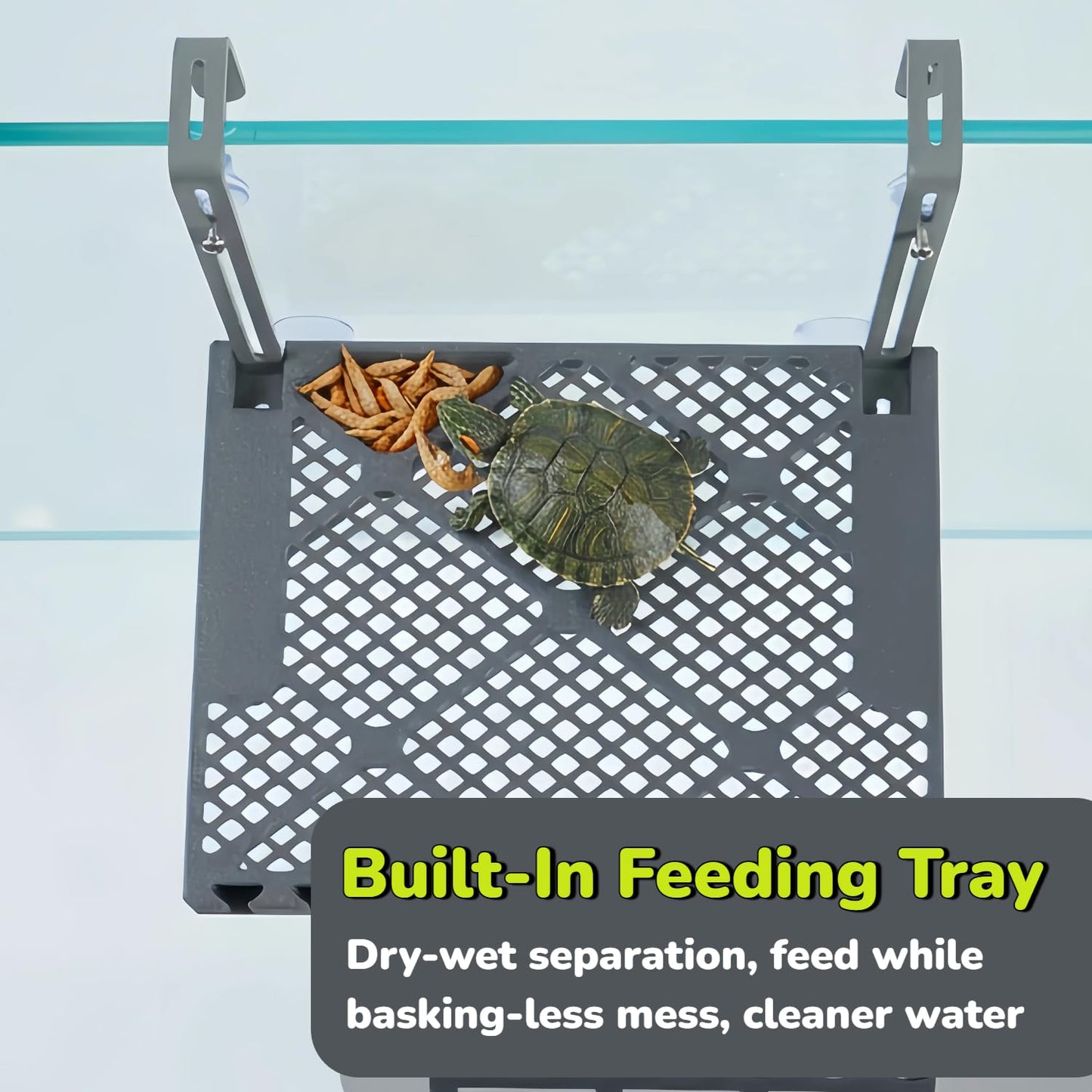 Hanging Turtle Basking Platform With Built-in Food Tray, Zero Zip-Tied, Non-Slip Ramp Terrace, Resting Turtles Dock, For 25-75 Gallon Aquariums Frog Turtle Turtle Tank Accessories