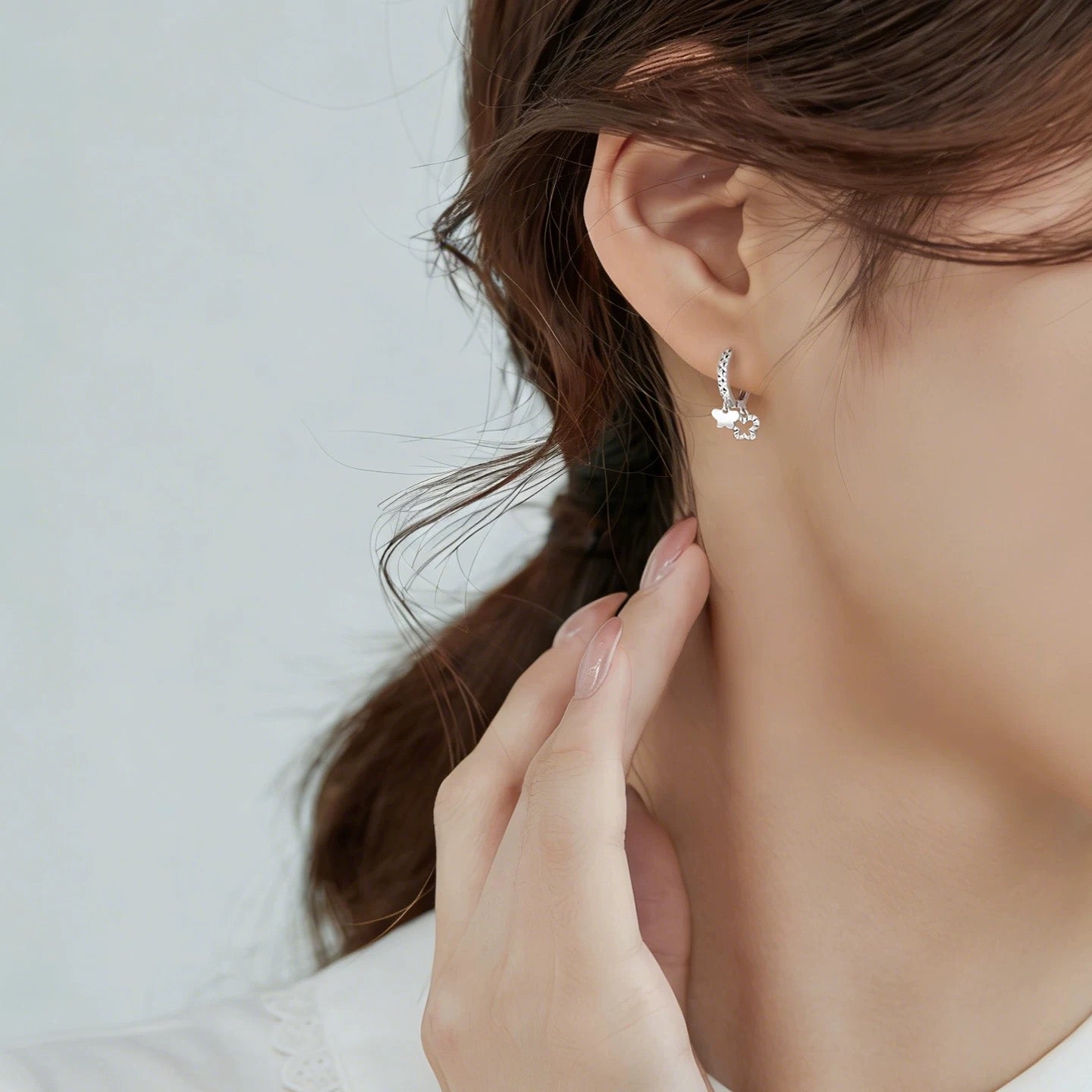 1 Pair 999 Sterling Silver Faceted Butterfly & Clover Hoop Earrings, Minimalist & Elegant, Perfect For Daily, Dating & Gifting, Ideal Valentine's Gift
