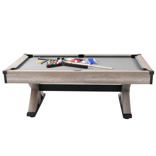 Billiards Table Combo Set, 7ft 3-in-1 Multi Game Table With Dining, Pool, And Tennis Table, Includes Full Set Of Accessories, Wood Color With Grey Cloth, Perfect For Family Game Room Kids Adults